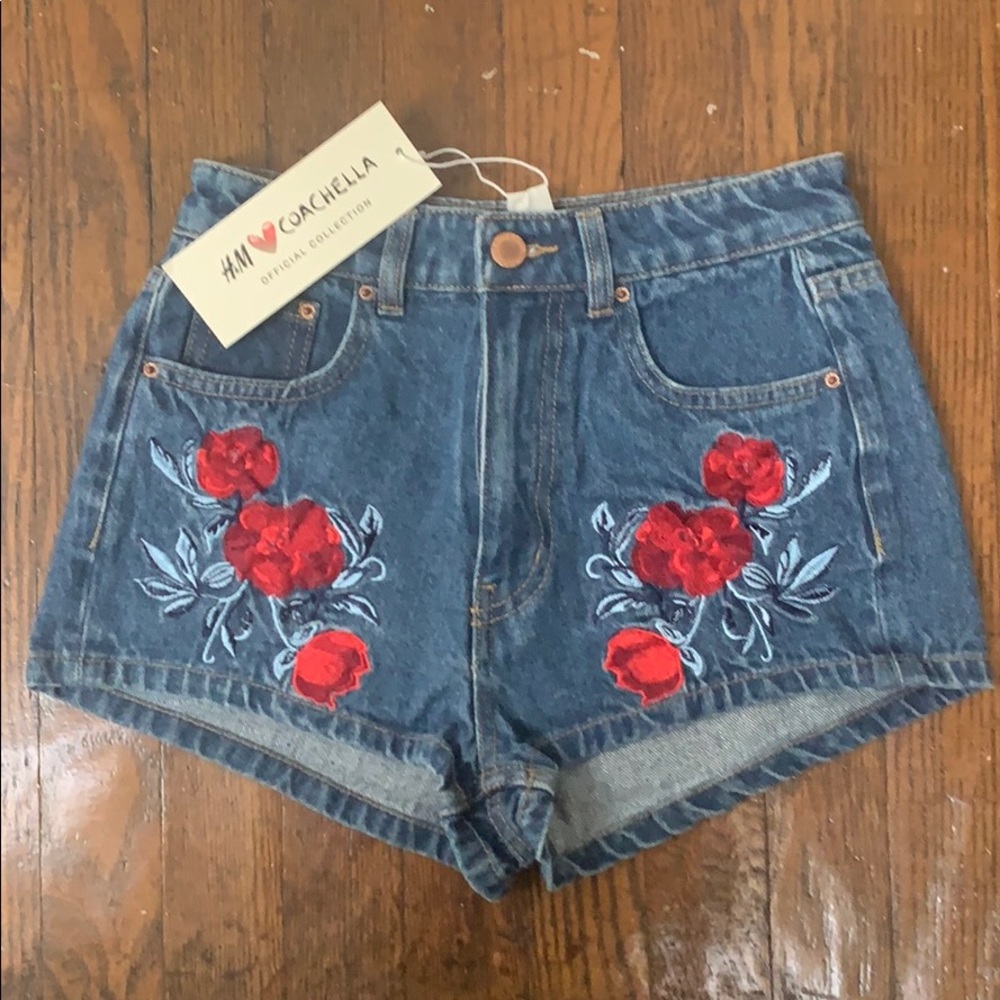 H&M Coachella Collection Denim Shorts w/ Roses